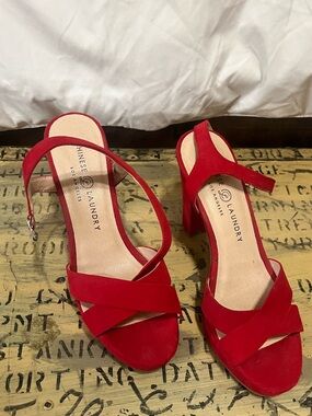 Chinese Laundry Red Suede Crisscross Slingback Block Heels